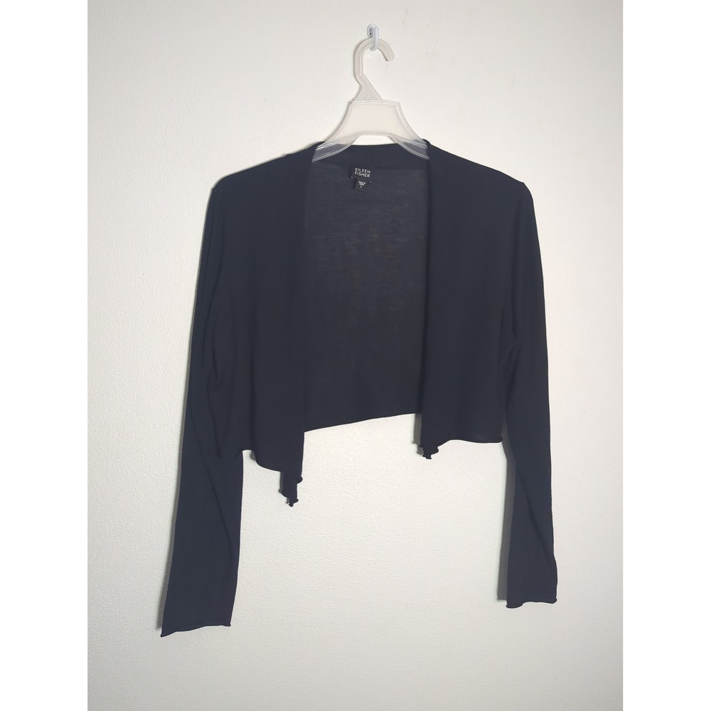Eileen Fisher Womens Black Silk Cropped Shrug Cardigan Holiday Christmas Large